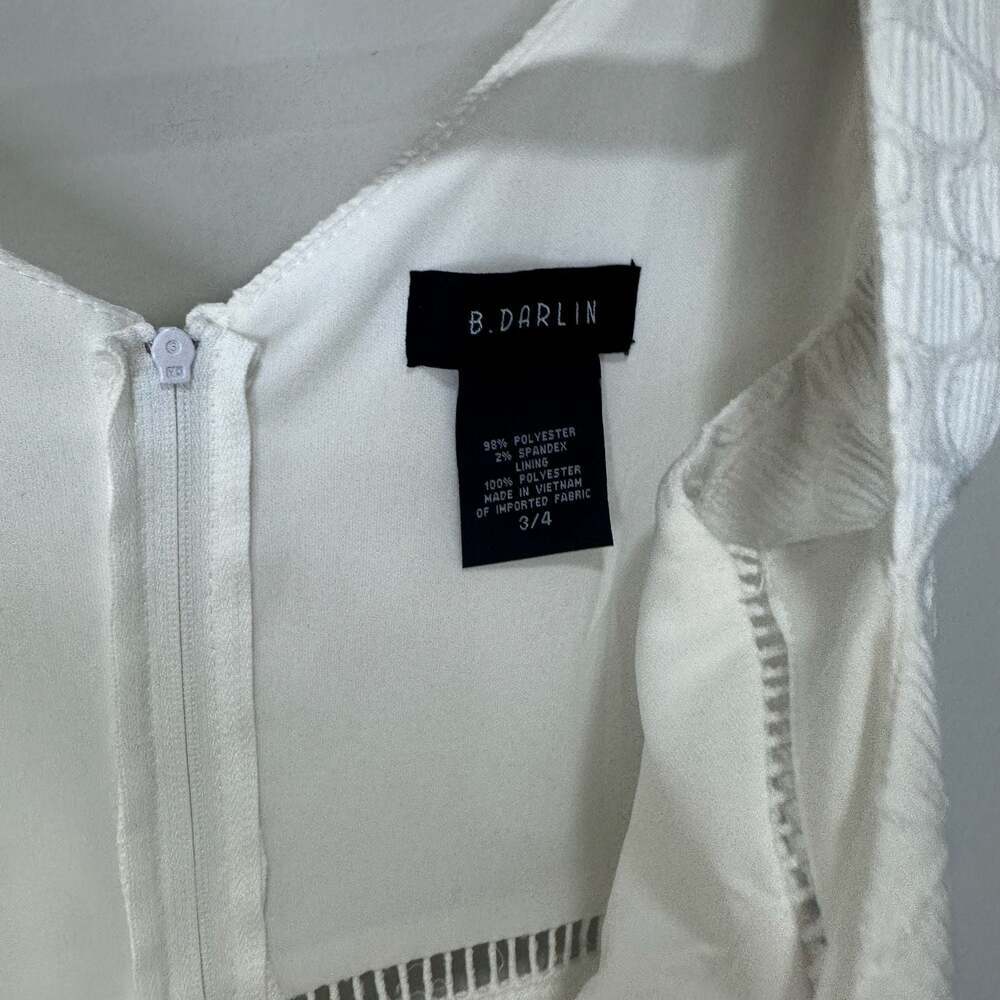 B. Darlin White Textured Fit & Flare Mini Dress with Crochet Ladder Trim Detail, - Picture 2 of 2